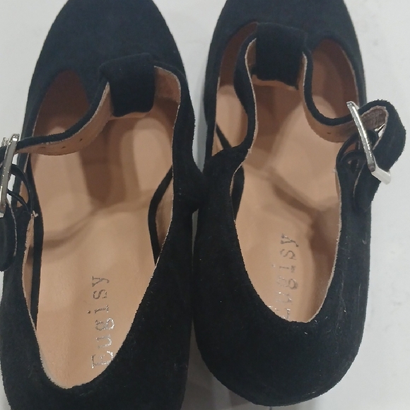 Chic Black Heeled T-Strap Shoes Sz 46 Fit Sz 12 American New Without Tag Or Box - Picture 5 of 7